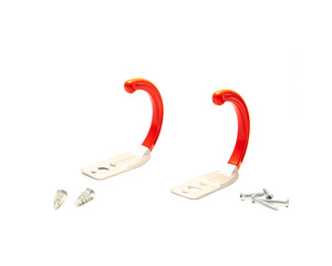 Large zinc alloy large J-Hooks with large, small screws, red finishes steel handle isolated on...