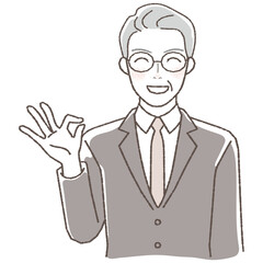 Illustration of a businessman giving an OK sign to his boss, upper body.