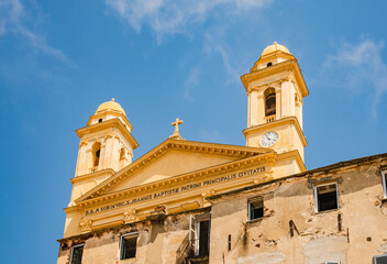 Corsica, Bastia view of the Church of Saint John the Baptist in Porto Vecchio, Corsica island, France. 