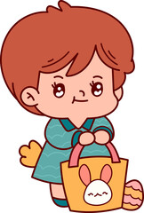 Easter children and rabbit eggs cute spring hand drawn illustration