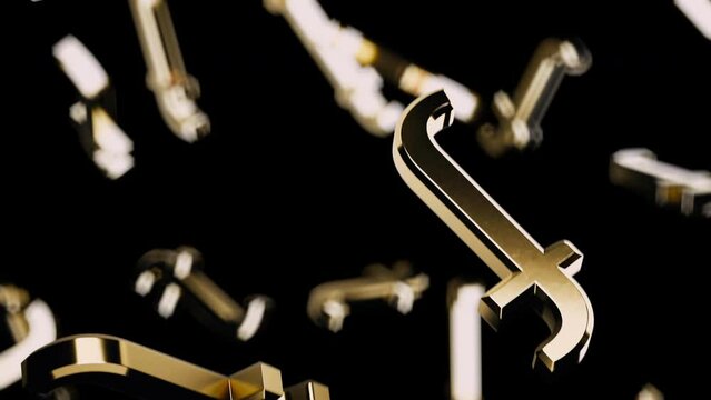 Endlessly Falling Gold Antilles Guilder Symbol on a Black Background