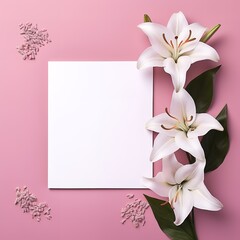 beautiful lilies with blank paper in the middle for greetings