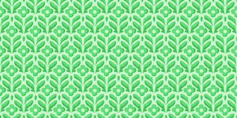 Stylish green leaves background. Damask floral seamless pattern. Vector retro style background print. Decorative floral texture