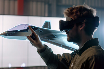 Aerospace Engineer Using Virtual Reality for Aircraft Design
