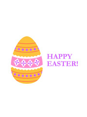 Colorful Easter egg isolated on white background. Happy Easter lettering and inscription. Spring time celebration. Colorful festive greeting card, flyer, background.