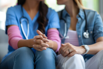 Obraz premium Comforting Healthcare Worker with Patient. Medical staff comforting patient.