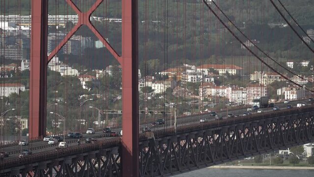 Cars Traffic On The Almada Bridge, Lisbon 4k