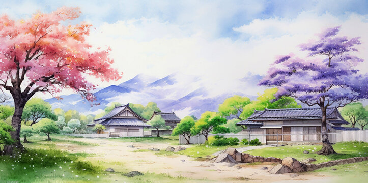 Paintings of cherry blossoms, Mount Fuji, Japanese rivers and castles, rural areas, local life, rural landscapes.