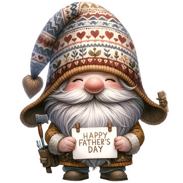 Gnome Father's Day Watercolor Clipart Illustration