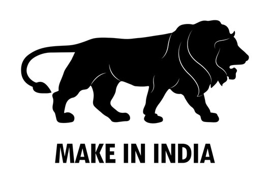 Make In India Lion Black Sign Isolated Vector Illustration