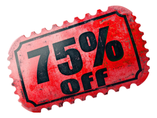 A visually appealing illustration of ticket sales 75% off, featuring detailed graphics on a transparent background, perfect for promotions and events.