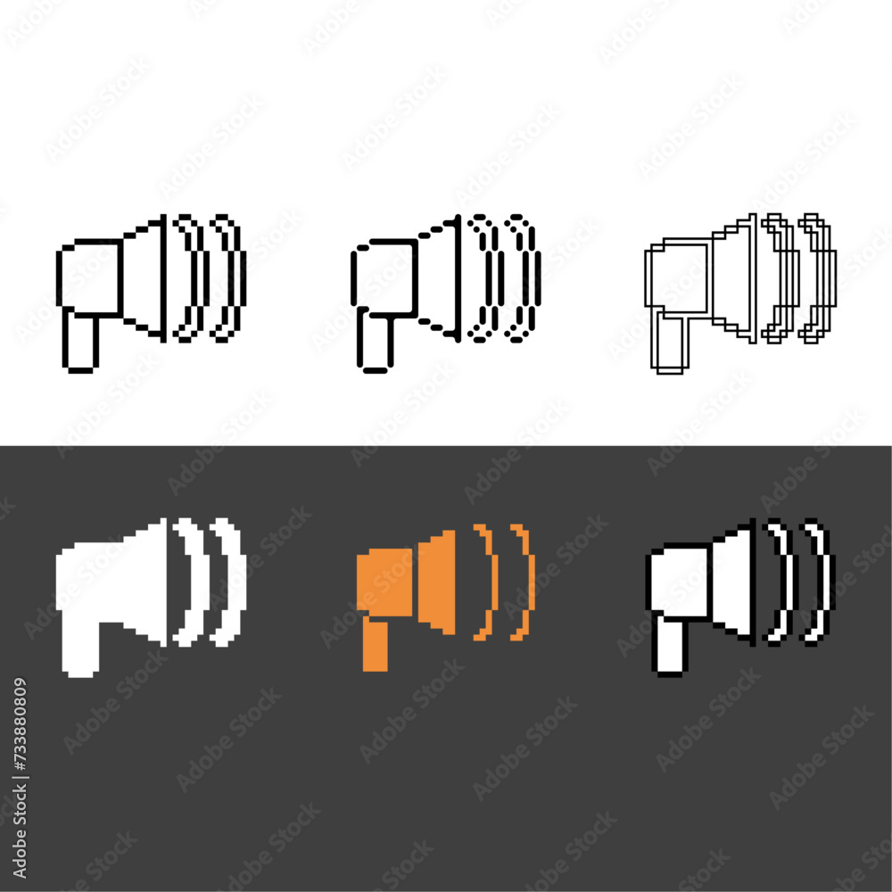 Poster pixel art outline sets icon of loadspeaker in variation color.speaker icon on pixelated style. 8bits