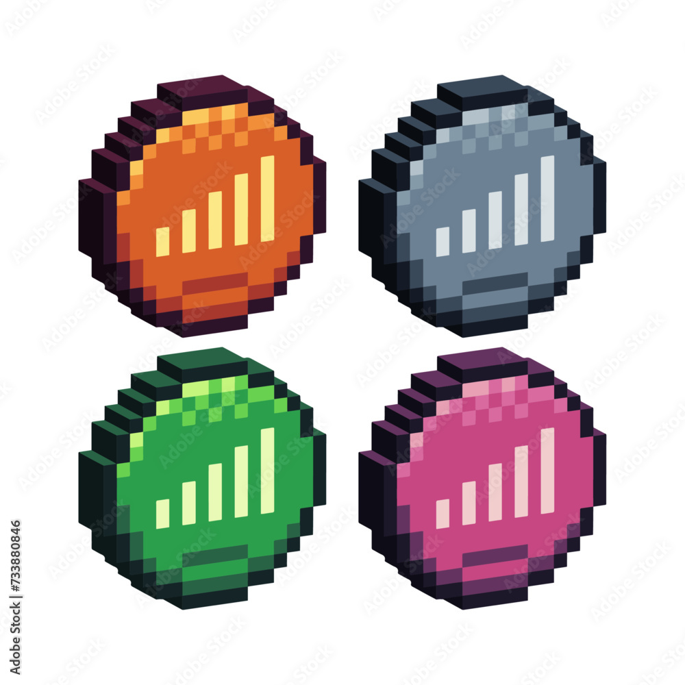 Poster isometric pixel art 3d of wifi network icon for items asset. internet connection icon on pixel bits 