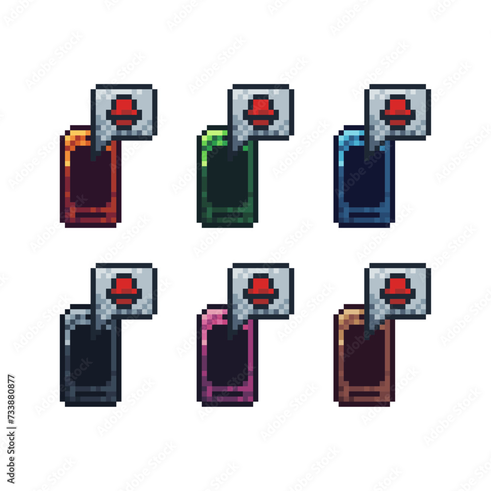 Poster pixel art sets icon of phone notification variation color. phone ring icon on pixelated style. 8bits