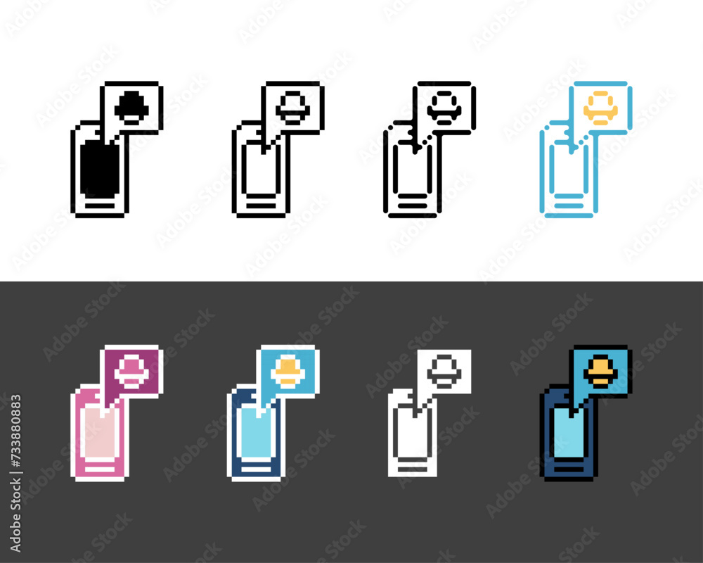 Poster pixel art outline sets icon of phone variation color. phone ring icon on pixelated style. 8bits perf
