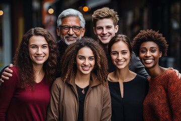 Fototapeta premium Vibrant depiction of diverse group of individuals standing alongside each other, basking in a harmonious and inspiring display of unity.