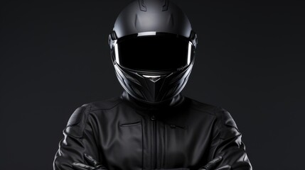 Motorcycle rider wearing all-black portrait. Generative ai