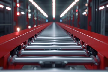 Obraz premium Production line with conveyor rollers for objects transportation