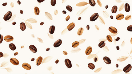 Roasted coffee beans scatter on a white background. Generative ai