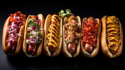 Hot dog buns in different flavors. Generative ai