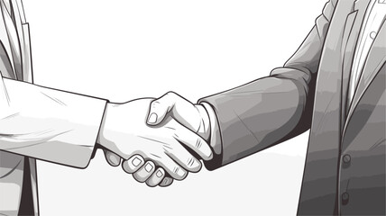 Digital graphic featuring a stylized representation of a welcoming office scene with a handshake  illustrating the cordial and respectful nature of client interactions. simple minimalist