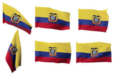Large pictures of six different positions of the flag of Ecuador
