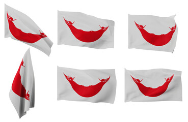 Large pictures of six different positions of the flag of Rapa Nui