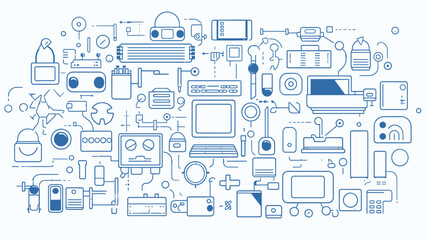 Digital design of a dynamic electronics marketplace with tech symbols  depicting the ever-evolving and fast-paced environment of the global electronics industry. simple minimalist illustration
