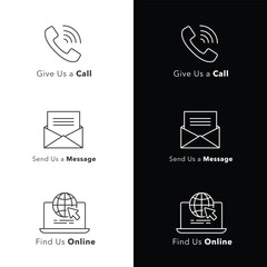 Communication Icons. Call, Message, and Online Contact for Seamless Interaction
