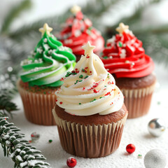 christmas cupcakes with sprinkles and chrismas decoration