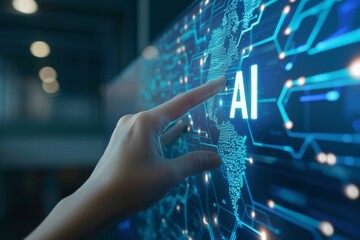 「AI」の文字が入ったグラフィック（テクノロジー・生成AI・人工知能・機械学習） - obrazy, fototapety, plakaty
