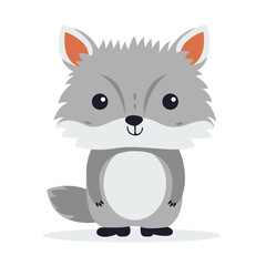 Flat illustration of a stylized gray wolf. Cartoon little wolf. Vector illustration