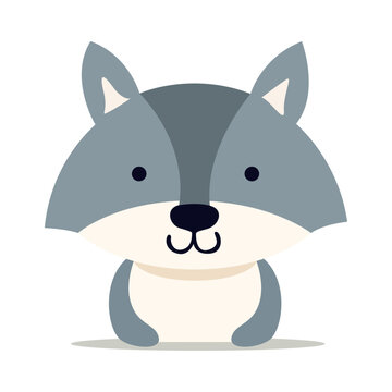 Flat illustration of a stylized gray wolf. Cartoon little wolf. Vector illustration