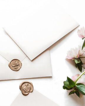 Elegant Envelope with Card and Seal for Personalized Correspondence and Special Occasions on Stock Image Website