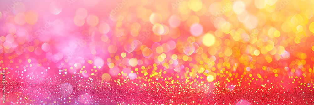Poster abstract glitter background with colorful sparkling particles and bokeh.