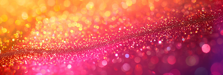 Abstract glitter background with colorful sparkling particles and bokeh.
