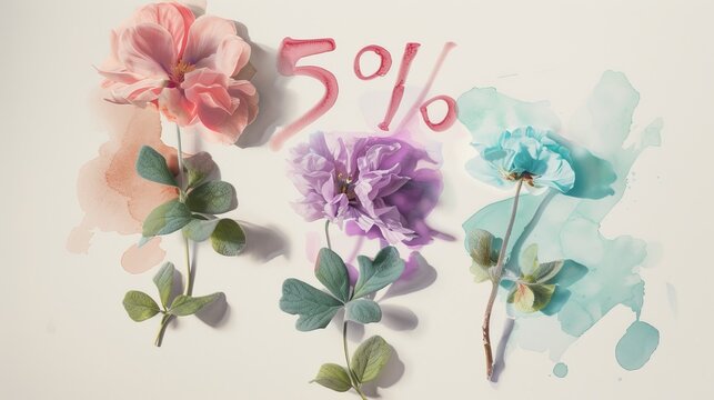 "5%" in delicate, floral typography against a soft, pastel watercolor wash, suggesting gentleness and growth.