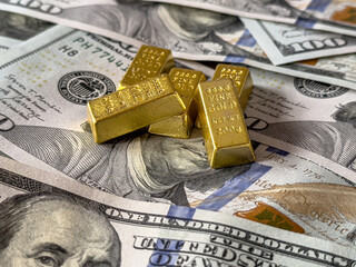economy Investors gold bars on money dollar cash as financial asset