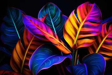 Tropical Leaves Pattern Fluorescent Neon Color Top View