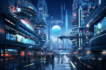 Futuristic Urban Dreamscape, Architect's Vision of a Cyberpunk Metropolis - obrazy, fototapety, plakaty