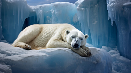 A polar bear sleeping - obrazy, fototapety, plakaty
