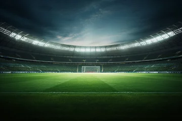 Foto op Canvas Spotlight Dreams, Empty Soccer Stadium Bathed in Night Lights © Patchaporn