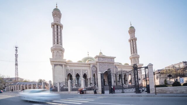 Bishkek, Kyrgyzstan, Mahmud Kashgari mosque, time lapse from day to night, beautiful cityscape of a Muslim city