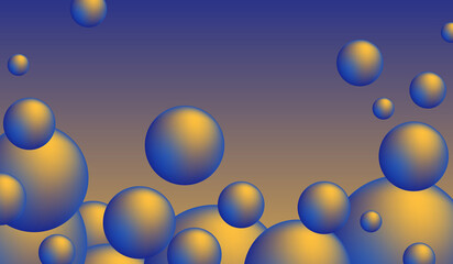 Blue-yellow bubble balls or soap bubbles on a blue background.