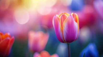 Close Up of Colorful Tulip Flower With Blurry Background