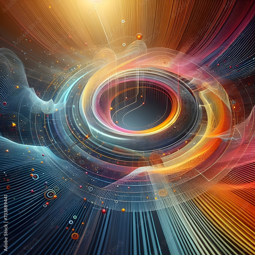 Poster 3d illustration of abstract background with multicolored lines in center. ai generated