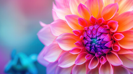 Close-Up of a Colorful Dahlia Flower With a Blurry Background