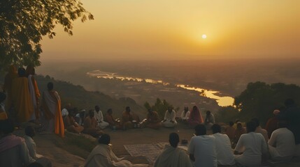 Sunrise Gathering Overlooking a River Valley