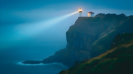 Fototapeta na wymiar Lighthouse Illuminating the Night on a Cliff