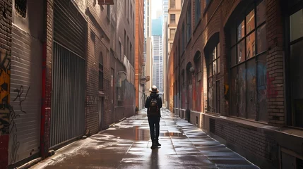  Person Walking Through Sunlit Urban Alley © Alex